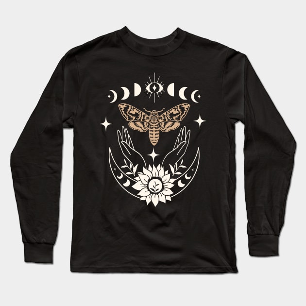 Mystical Moth Celestial Moon phase Long Sleeve T-Shirt by Nice Surprise